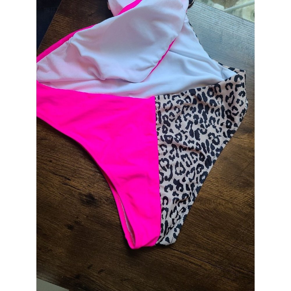 SHEIN 1pc bright pink/leopard print swimsuit sz 2XL - Picture 9 of 10